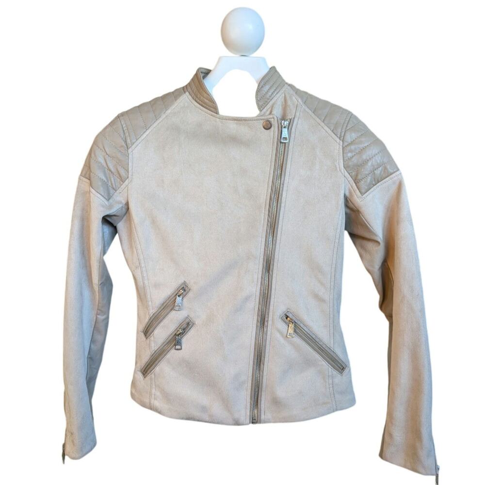 H&M Faux Suede & Leather Quilted Biker Moto Jacket Size 4
